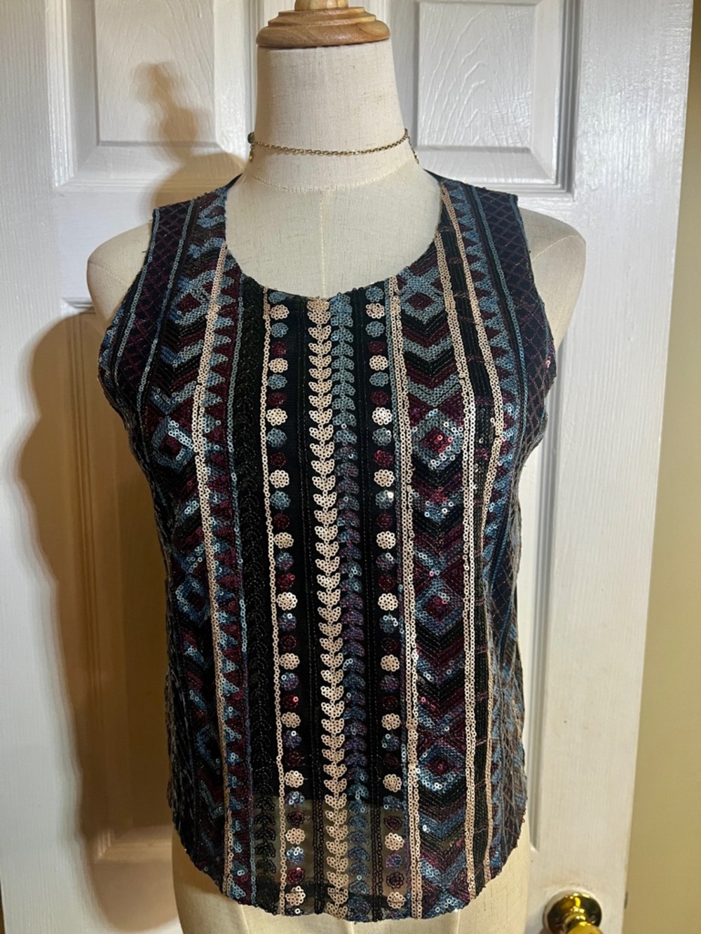 Oona & Maud Womens Sequin Sparkling Jazz Age‎ Art Deco Festival Party Glam Top M
